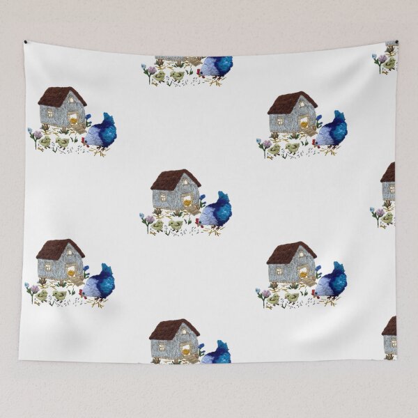 Item preview, Hand emmbroidered Farm Chicken Family Cottage Scene designed and sold by Alsa-Hand Embroidery.