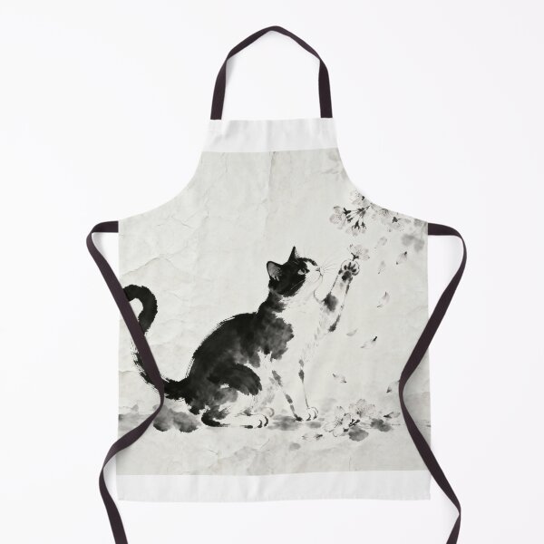 Item preview, Black and White Cat with Cherry Blossoms - Ink Art designed and sold by Enchanting East.