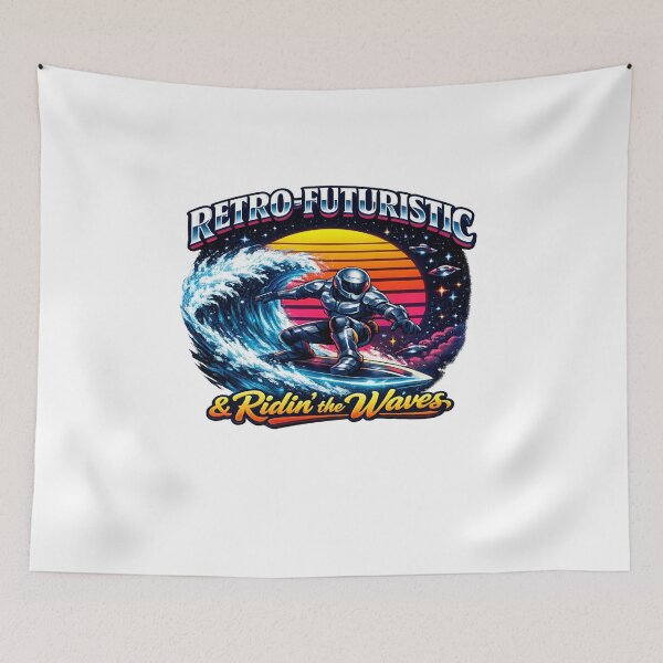 Item preview, Retro Futuristic Space Surfer Waves designed and sold by Dresut.