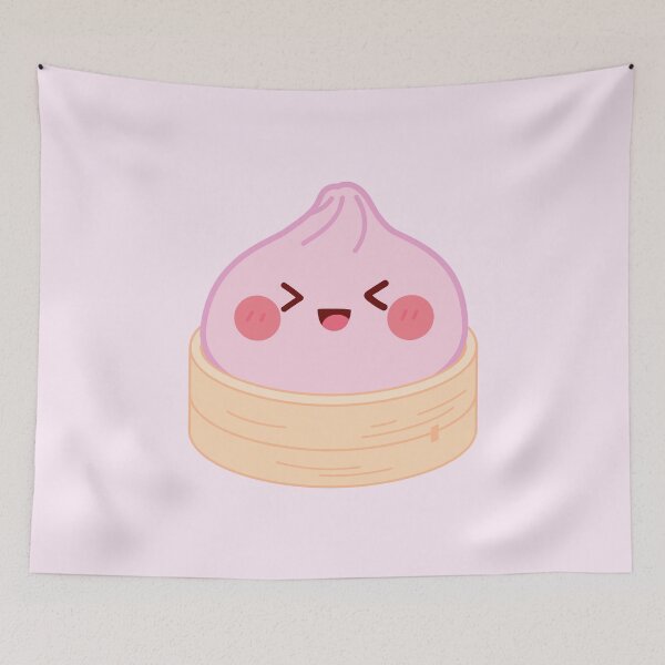 Item preview, Pink squishy Dumpling in bamboo steamer basket designed and sold by EmeraldeaArt.