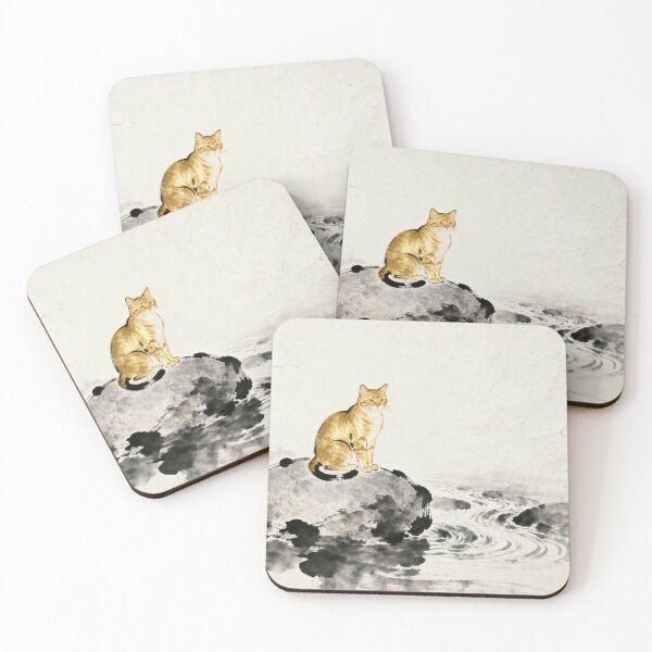 Item preview, Golden Cat by Flowing Stream - Chinese Ink Wash designed and sold by Enchanting East.