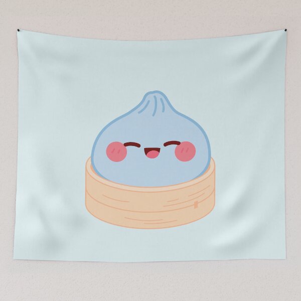 Item preview, Kawaii Blue Squishy Dumpling in bamboo steamer basket designed and sold by EmeraldeaArt.