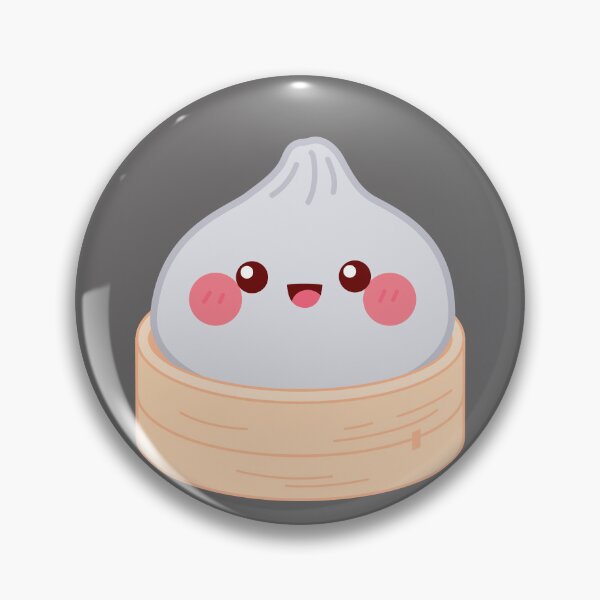Item preview, Kawaii Grey Squishy Dumpling in bamboo steamer basket designed and sold by EmeraldeaArt.