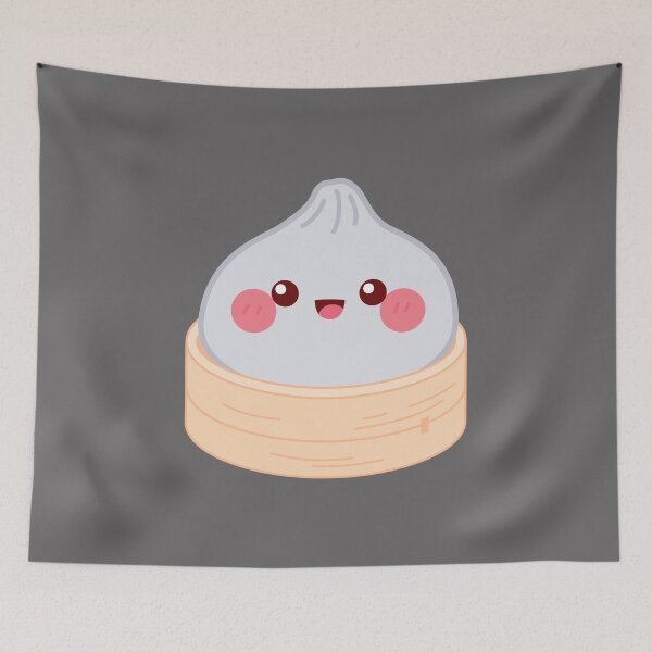 Item preview, Kawaii Grey Squishy Dumpling in bamboo steamer basket designed and sold by EmeraldeaArt.