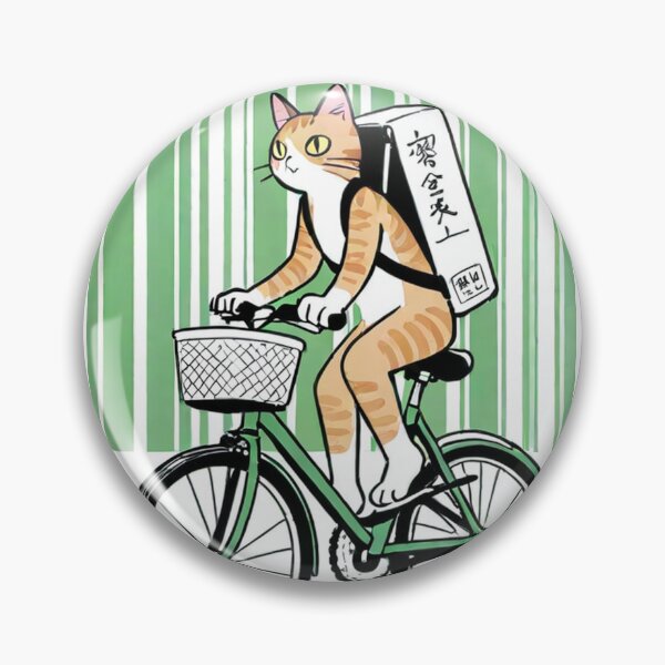 Item preview, Cat - Ramen Delivery Green Bike Striped BG designed and sold by DoodyPets.