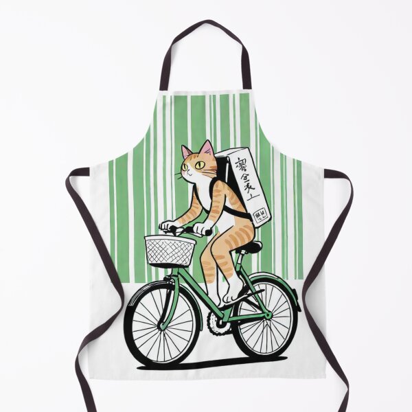 Item preview, Cat - Ramen Delivery Green Bike Striped BG designed and sold by DoodyPets.