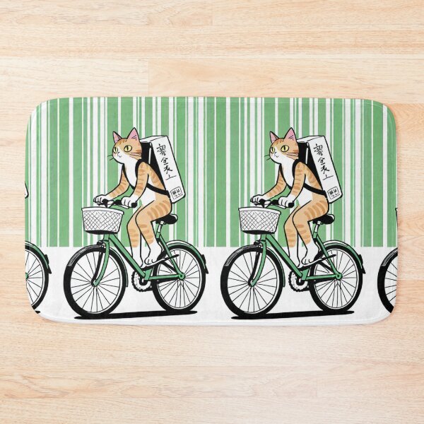 Item preview, Cat - Ramen Delivery Green Bike Striped BG designed and sold by DoodyPets.