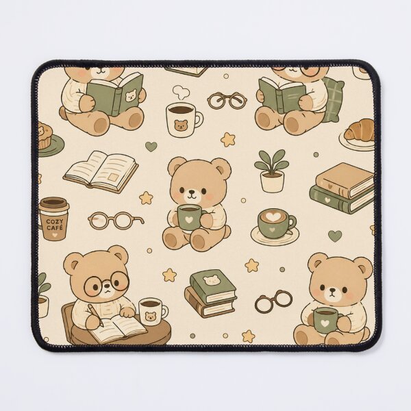 Item preview, Cozy Teddy Bear Book Coffee Kawaii Pattern designed and sold by Soft Berry Studio.