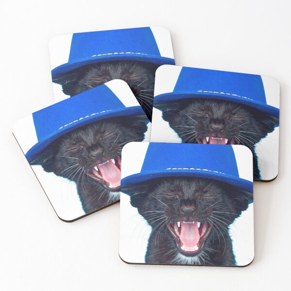 Item preview, Jazzy Fedora Cat Poster - Funny Yawning Black Kitten Sticker - Quirky Jazz Musician Pet Graphic for Music Lovers designed and sold by WildGentlemen.