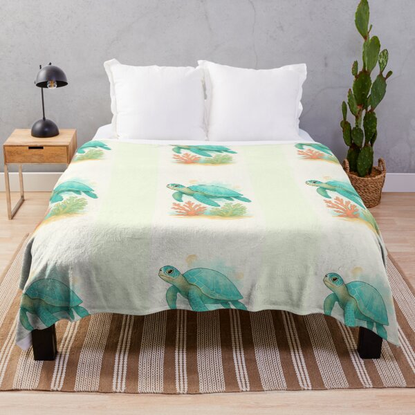 Item preview, Watercolor Coastal Sea Turtle and Coral Reef Design for t-shirt, hats, phone case, and home decor designed and sold by MKTreasures.