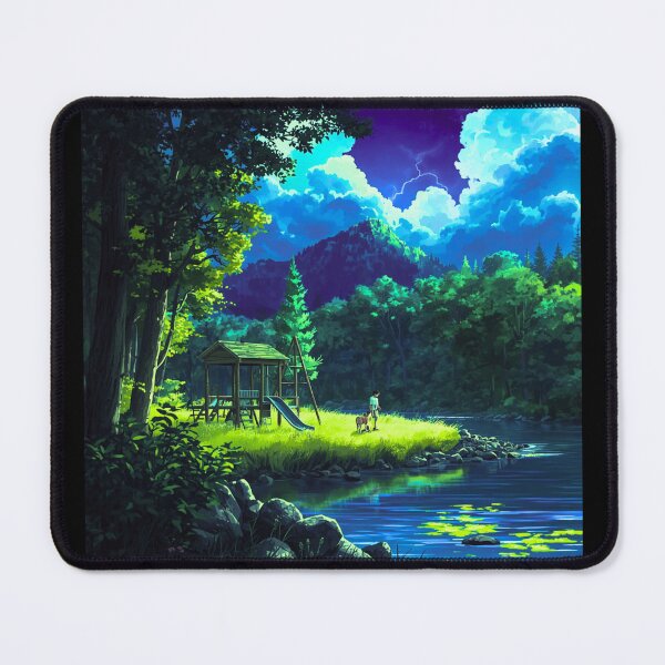 Item preview, Nature River Adventure – Human and Dog at the Playground | Peaceful Outdoor Friendship Design designed and sold by DervoTeck2767.