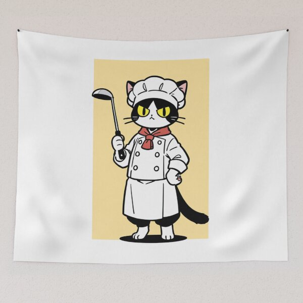Item preview, Cat - Tuxedo Chef Hachimaki White Apron designed and sold by DoodyPets.