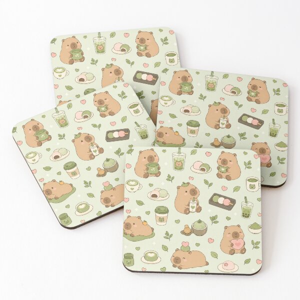 Item preview, Capybara Matcha Coffee Kawaii Pattern designed and sold by Soft Berry Studio.