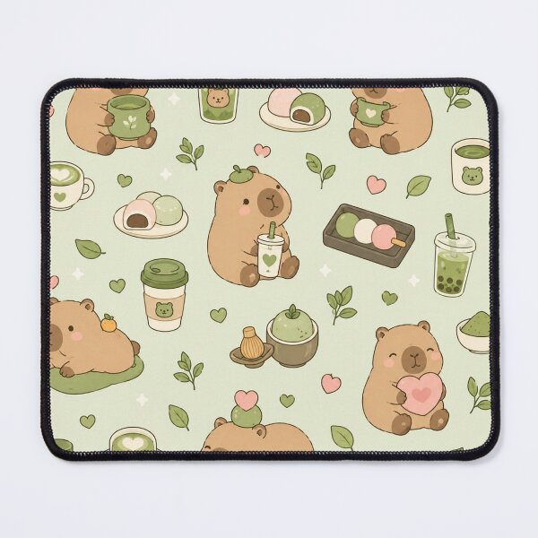 Item preview, Capybara Matcha Coffee Kawaii Pattern designed and sold by Soft Berry Studio.
