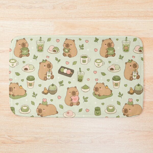 Item preview, Capybara Matcha Coffee Kawaii Pattern designed and sold by Soft Berry Studio.