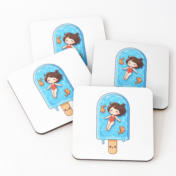 Item preview, Cute Kawaii Girl Floating in Water Popsicle Summer designed and sold by Shape Snip Studio.