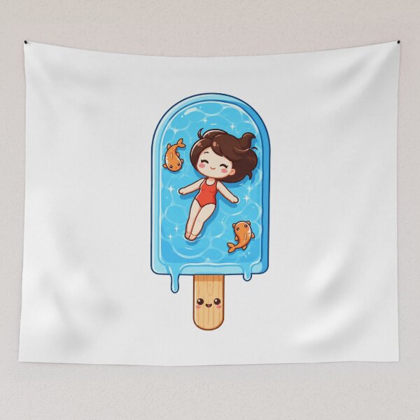 Item preview, Cute Kawaii Girl Floating in Water Popsicle Summer designed and sold by Shape Snip Studio.