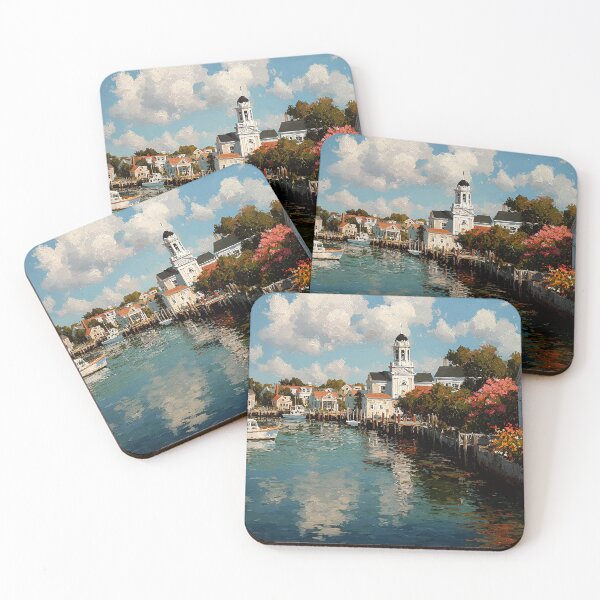 Item preview, Nantucket Harbor Reflections Coastal Village Scene designed and sold by daila70.