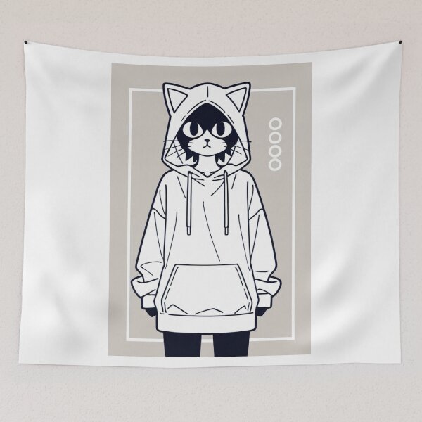 Item preview, Cat - White Hoodie Black Face Dark designed and sold by DoodyPets.
