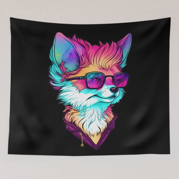 Item preview, Neon Fox with Sunglasses Synthwave Aesthetic Design designed and sold by CyfroweMysli.