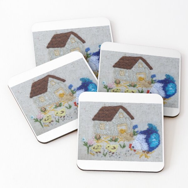 Item preview, Hand embroidered Farm Chicken Family Cottage Scene-original designed and sold by Alsa-Hand Embroidery.