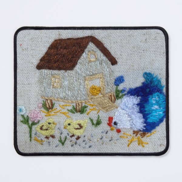 Item preview, Hand embroidered Farm Chicken Family Cottage Scene-original designed and sold by Alsa-Hand Embroidery.