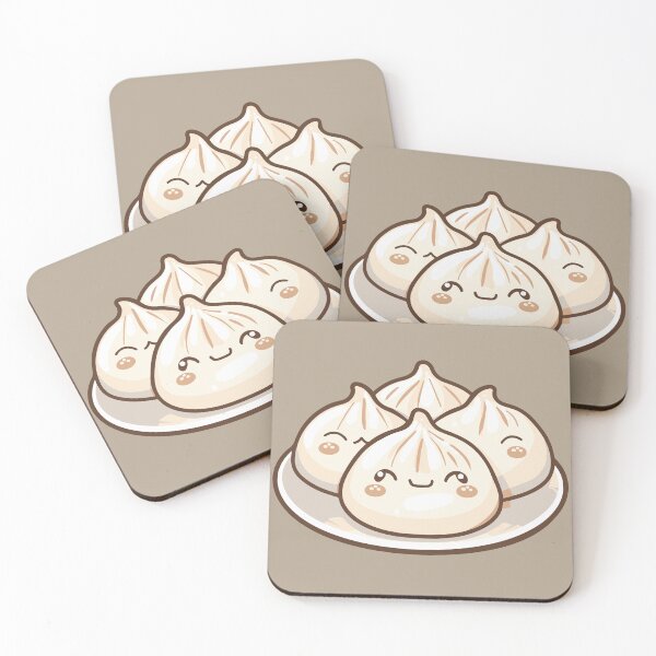 Item preview, Four Adorable Kawaii Dumplings on a Plate – Cute Beige Food Illustration designed and sold by EmeraldeaArt.