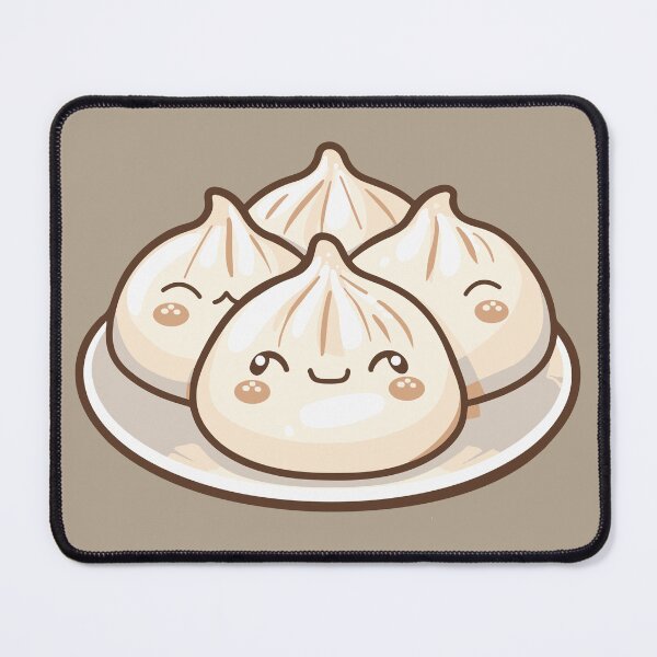 Item preview, Four Adorable Kawaii Dumplings on a Plate – Cute Beige Food Illustration designed and sold by EmeraldeaArt.