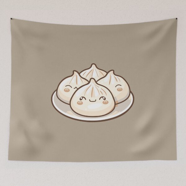 Item preview, Four Adorable Kawaii Dumplings on a Plate – Cute Beige Food Illustration designed and sold by EmeraldeaArt.