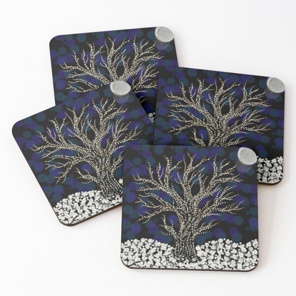 Item preview, White Tree - Starry Night and Pointillist Tree in the Snow - Mystical Digital Art - Decoration, Fashion & Gifts designed and sold by Pk-Gn-  /(°^°)\.