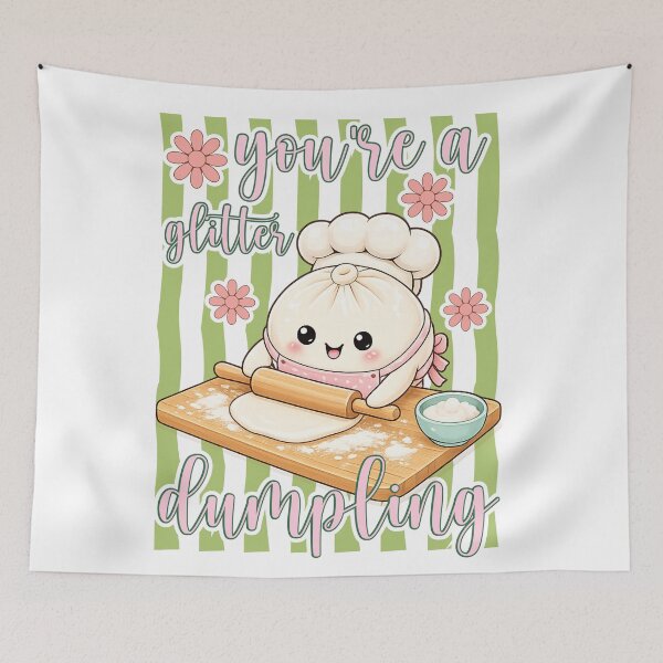 Item preview, You Are a Glitter Dumpling Chef – Retro Stripes Floral Baking Design designed and sold by EmeraldeaArt.