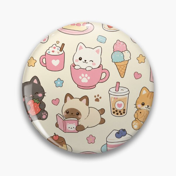 Item preview, Kawaii Cats & Sweet Desserts Pattern designed and sold by Soft Berry Studio.
