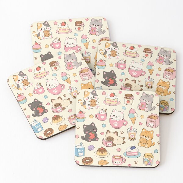 Item preview, Kawaii Cats & Sweet Desserts Pattern designed and sold by Soft Berry Studio.