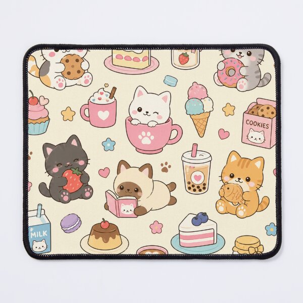 Item preview, Kawaii Cats & Sweet Desserts Pattern designed and sold by Soft Berry Studio.
