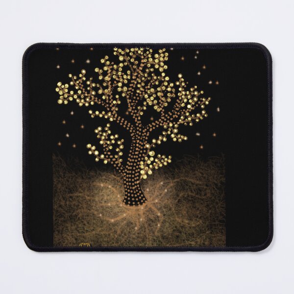 Item preview, Star Tree - Pointillist Gold Tree on Black Background - Magical Digital Art - Decoration, Fashion & Gifts designed and sold by Pk-Gn-  /(°^°)\.
