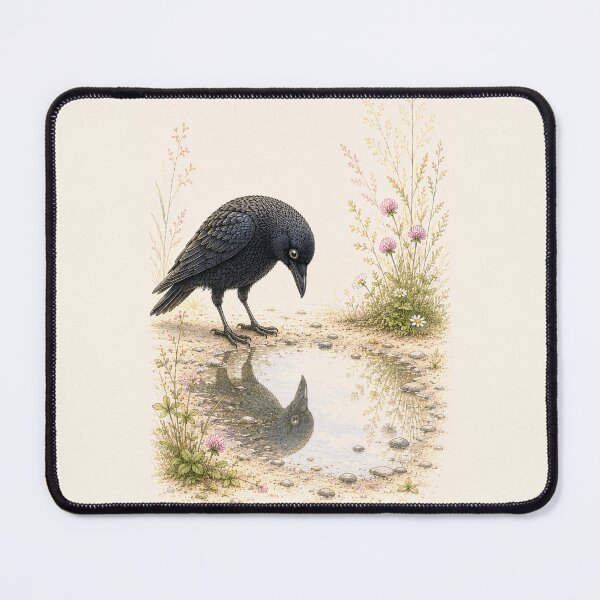 Item preview, Raven Reflection. Bird illustration, Cottagecore Art Print designed and sold by VelvetClawStudio.