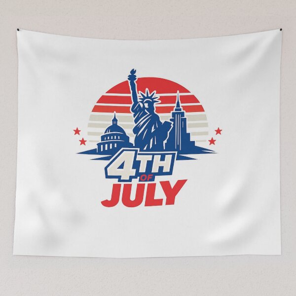 Item preview, Retro 4th of July Sunset USA Landmarks Vector T-Shirt Design designed and sold by Newthingzy.