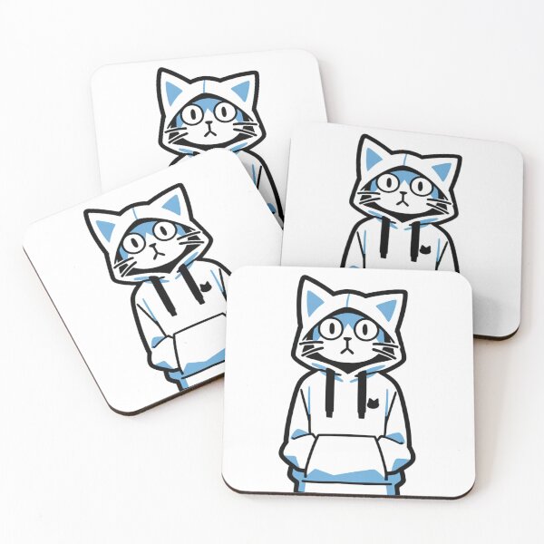 Item preview, Cat - White Oversized Hoodie Blue Accents designed and sold by DoodyPets.