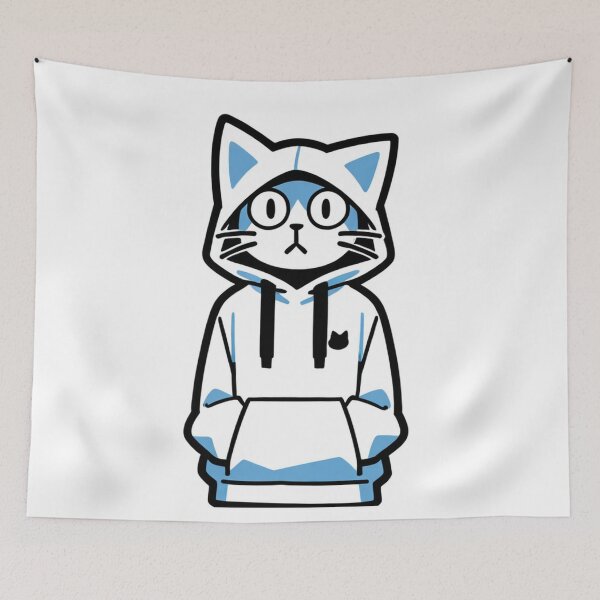 Item preview, Cat - White Oversized Hoodie Blue Accents designed and sold by DoodyPets.