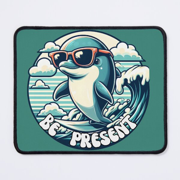 Item preview, Cute Surfing Dolphin Be Present Retro Summer Badge designed and sold by MagySale.