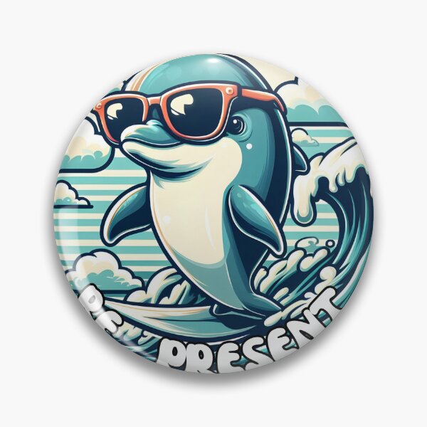 Item preview, Cute Surfing Dolphin Be Present Retro Summer Badge designed and sold by MagySale.