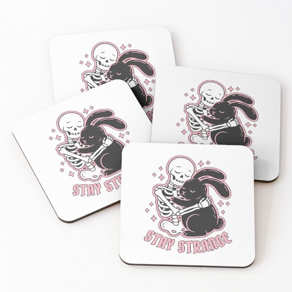 Item preview, Stay Strange Cute Skeleton Hugging Black Bunny designed and sold by MisteryDesigner.