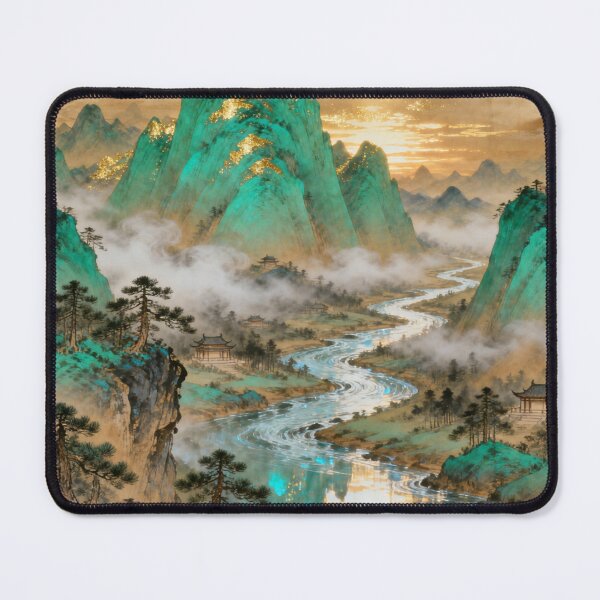 Item preview, Traditional Chinese Landscape Painting "A Thousand Li of Rivers and Mountains" Blue Green Mountains Art Print designed and sold by Enchanting East.