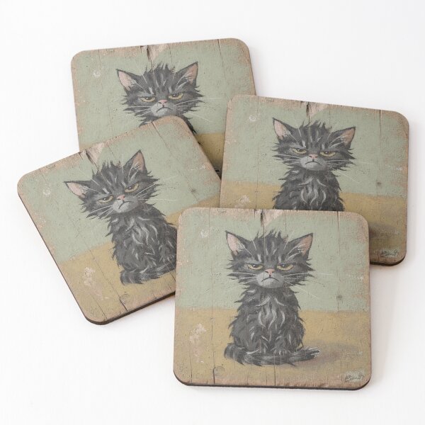 Item preview, Grumpy Wet Kitten Folk Art designed and sold by PictorialWhimsy.