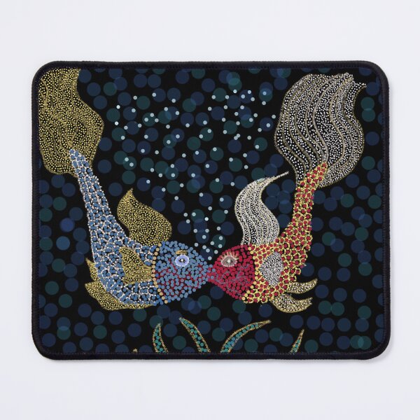 Item preview, Fish Kiss - Two Pointillist Fish, Red and Blue - Aquatic Digital Art - Decoration, Fashion & Gifts designed and sold by Pk-Gn- /(°^°)\.