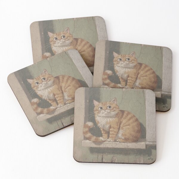 Item preview, Chubby Ginger Windowsill Cat Folk Art designed and sold by PictorialWhimsy.