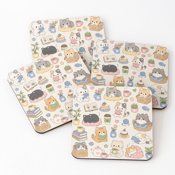 Item preview, Cozy Reading Cats Kawaii Pattern designed and sold by Soft Berry Studio.