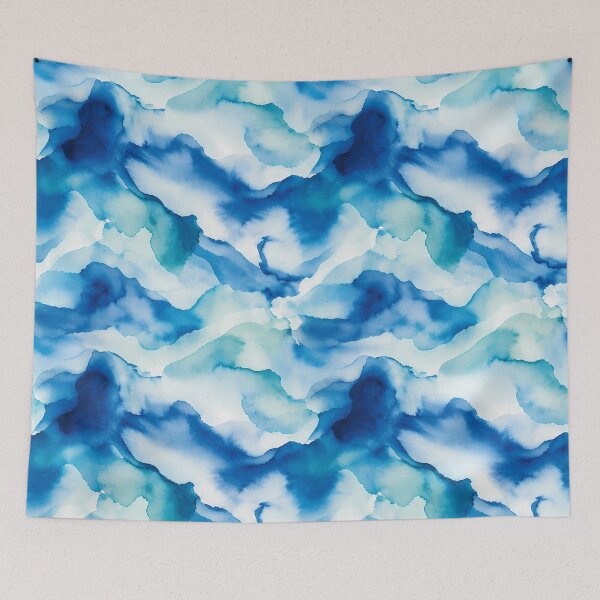 Item preview, Fluid Ocean Blue Watercolor Waves Pattern designed and sold by zenjiinspired.