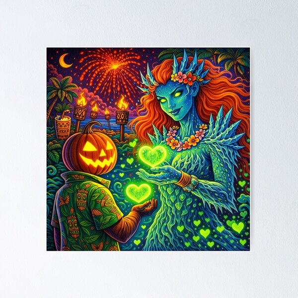 Item preview, Headless Horseman & Tiki Goddess – Retro Fantasy Tropical Art designed and sold by TheHorsemanRidesAgain.
