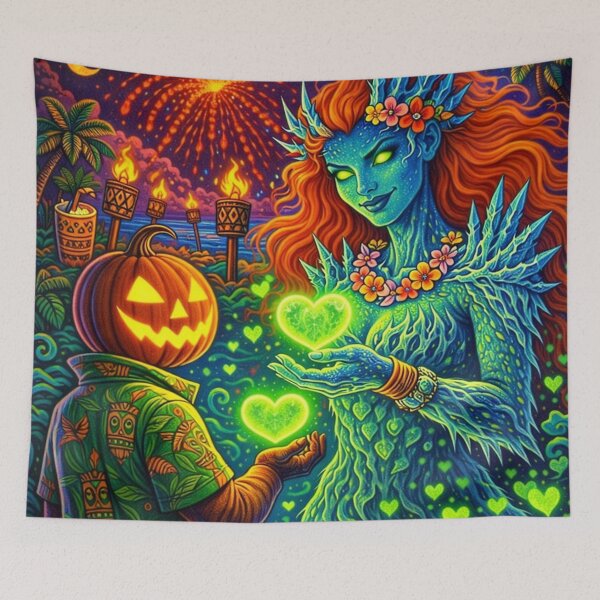 Item preview, Headless Horseman & Tiki Goddess – Retro Fantasy Tropical Art designed and sold by TheHorsemanRidesAgain.